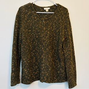 Christopher & Banks olive green and spotted zipper Cardigan